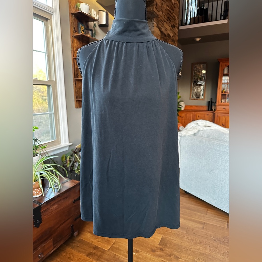 Black Sleeveless Mock Neck Top - Small